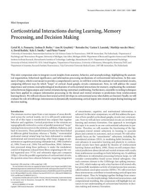 Corticostriatal Interactions During Learning, Memory Processing, and Decision Making