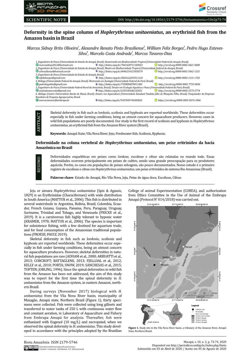 Deformity in the Spine Column of Hoplerythrinus Unitaeniatus, an Erythrinid Fish from the Amazon Basin in Brazil