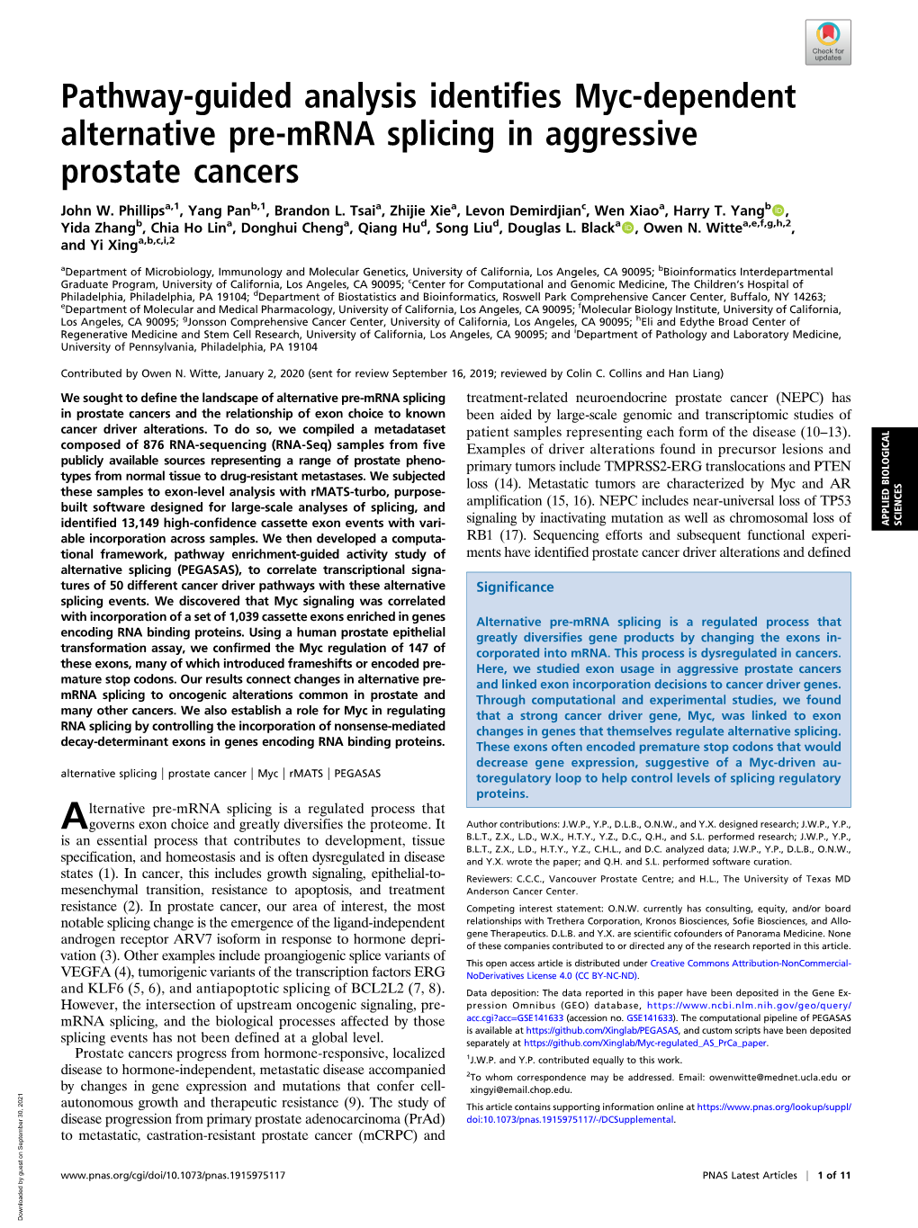 Pathway-Guided Analysis Identifies Myc-Dependent Alternative Pre-Mrna Splicing in Aggressive Prostate Cancers