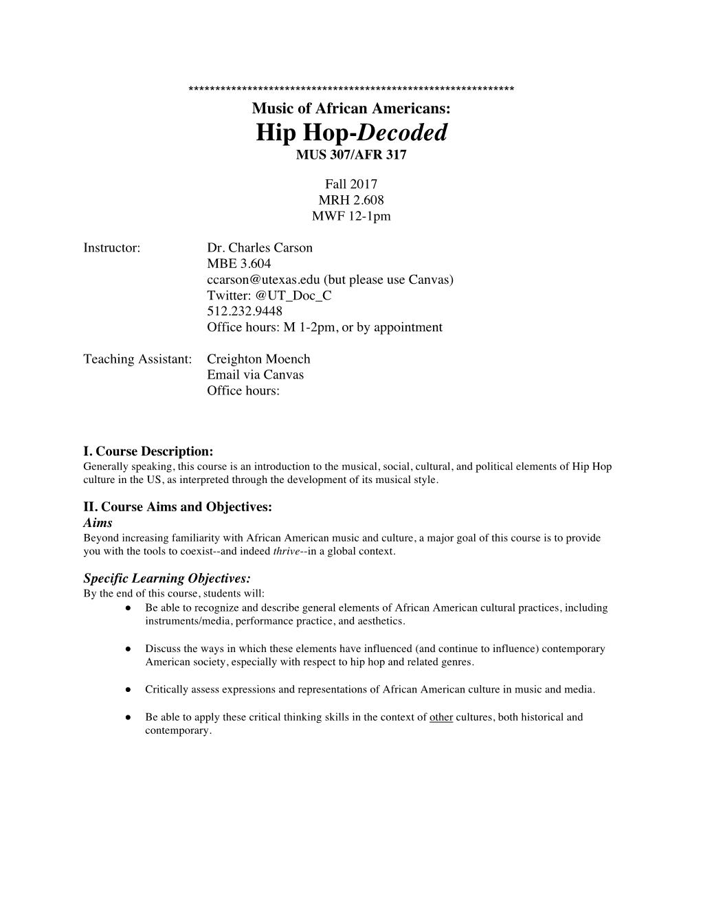 Hip Hop-Decoded MUS 307/AFR 317