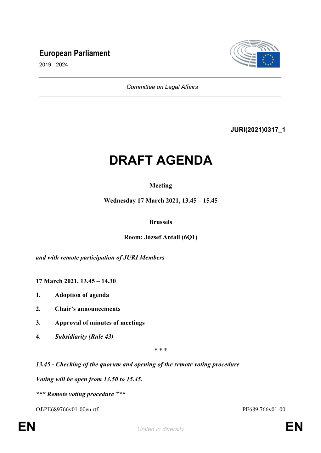 En En Draft Agenda