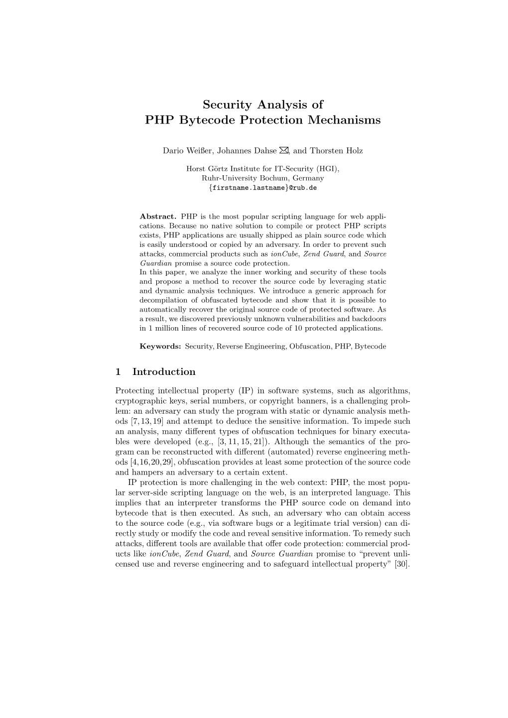 Security Analysis of PHP Bytecode Protection Mechanisms