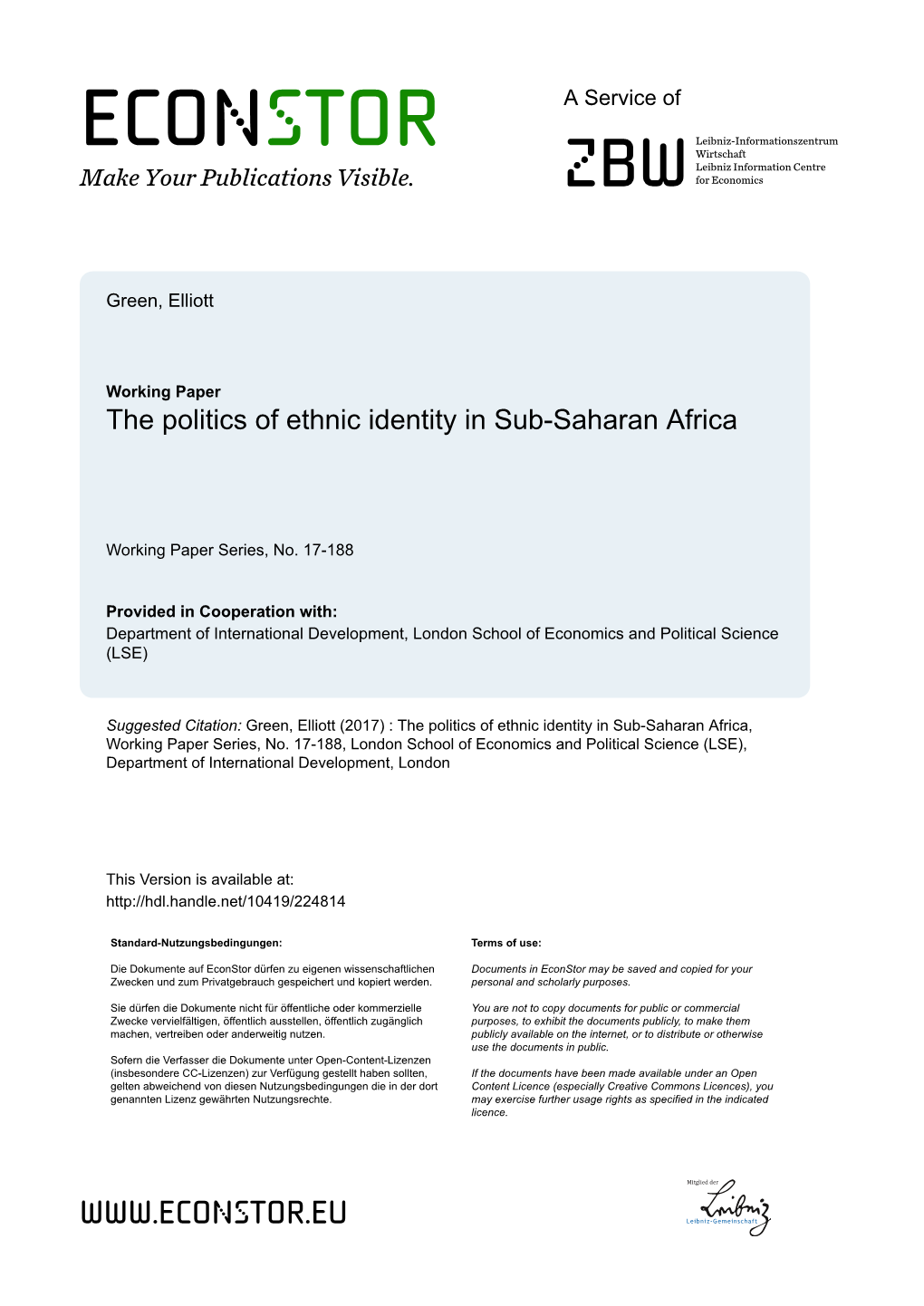 The Politics of Ethnic Identity in Sub-Saharan Africa