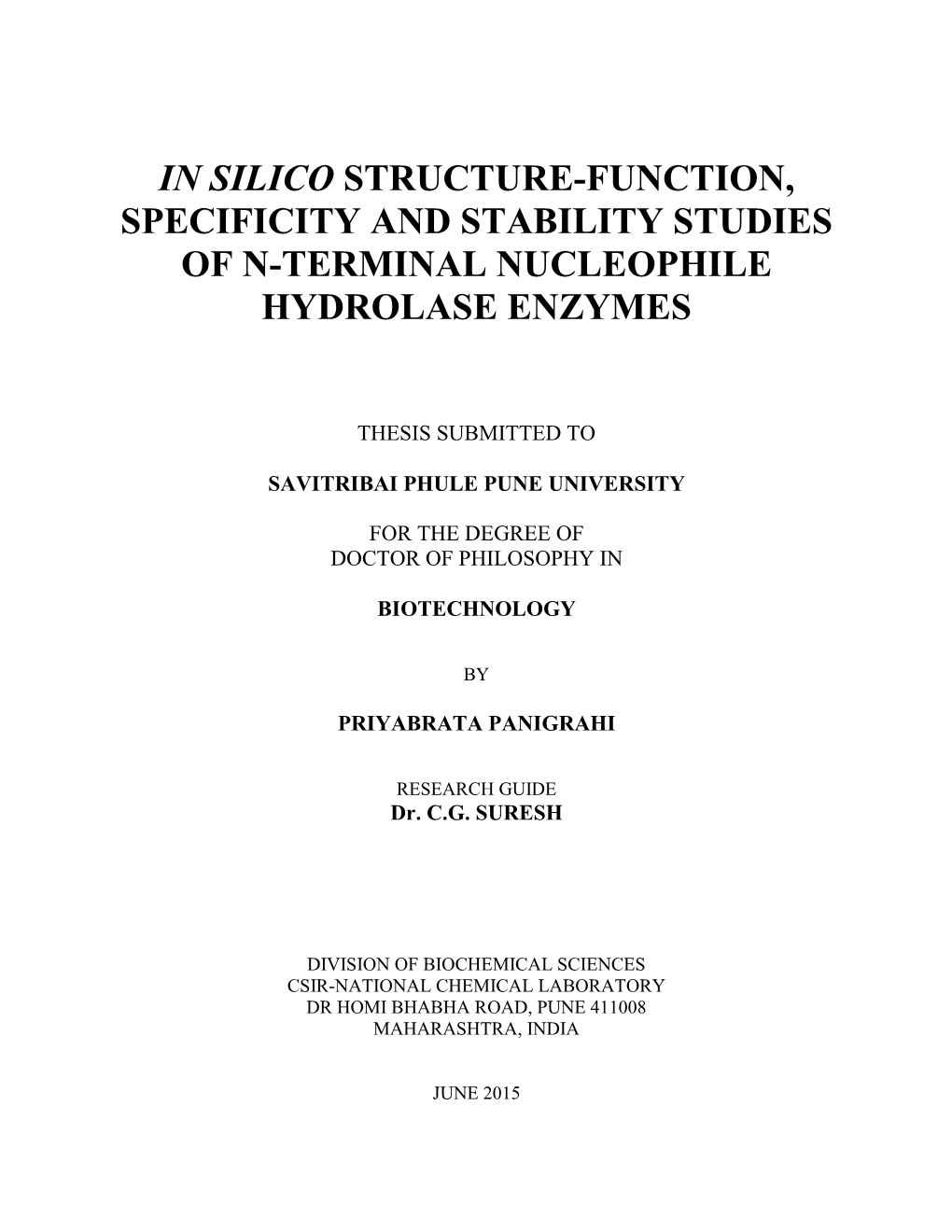 In Silico Structure-Function, Specificity and Stability Studies of N-Terminal Nucleophile Hydrolase Enzymes