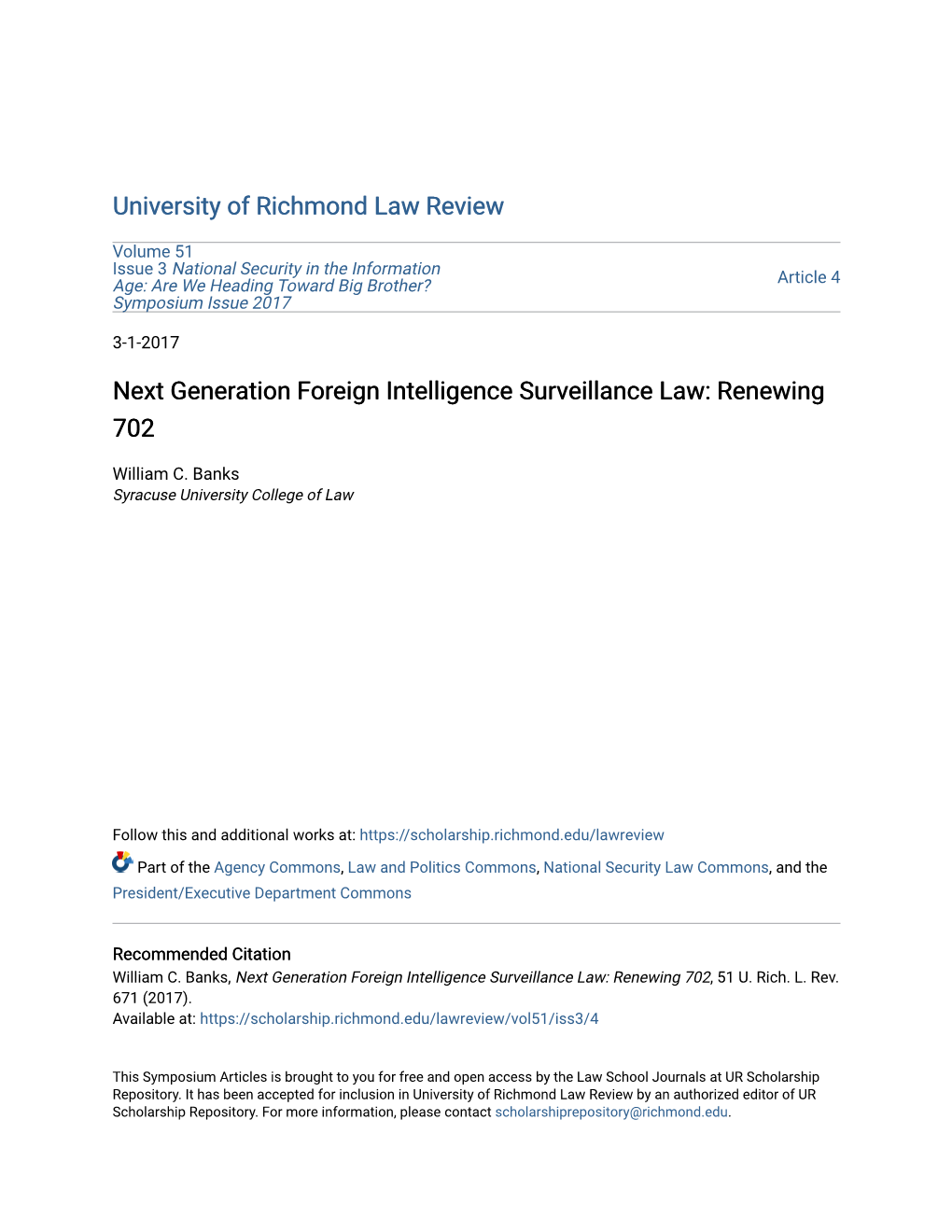 Next Generation Foreign Intelligence Surveillance Law: Renewing 702
