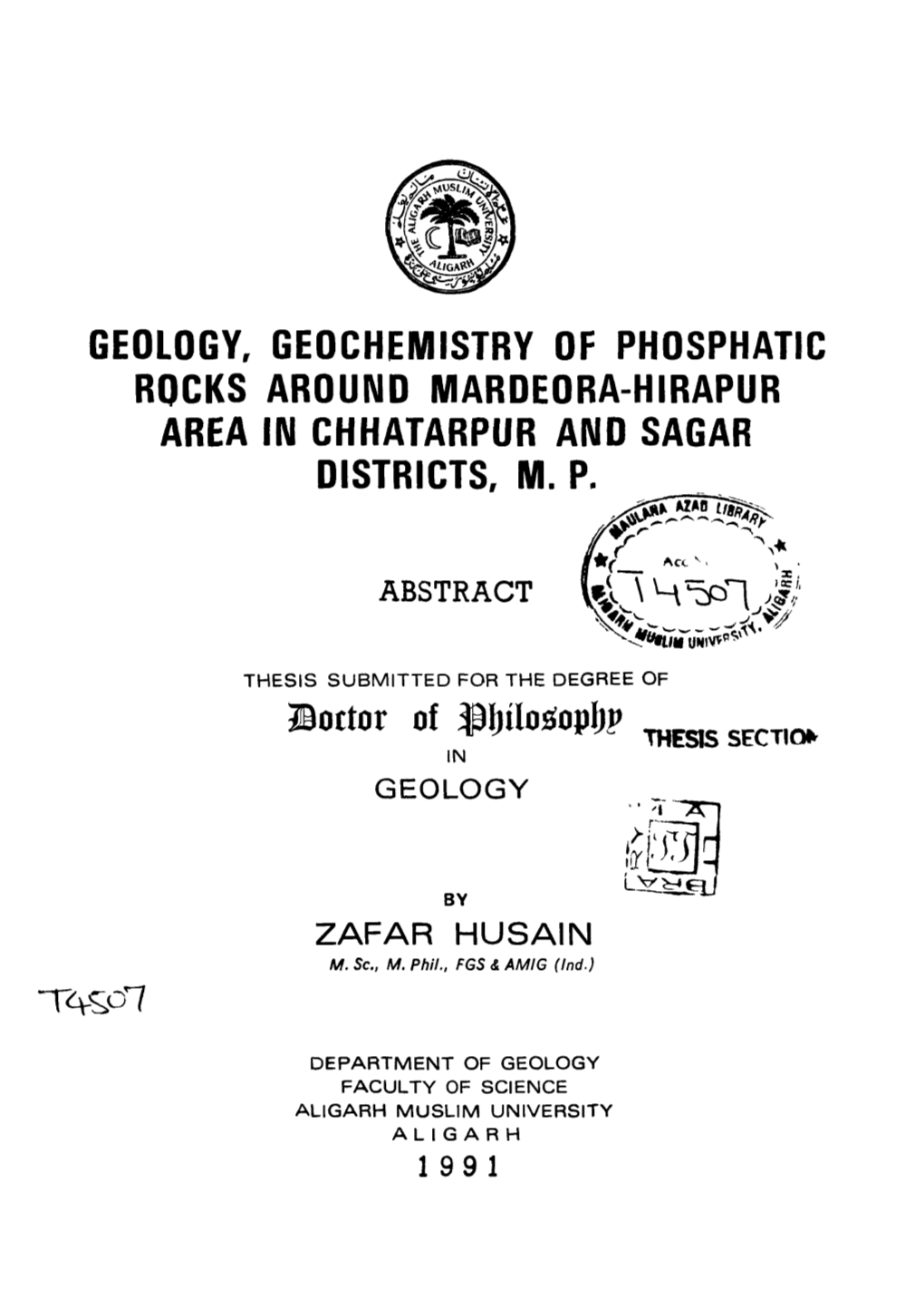 Geology, Geochemistry of Phosphatic Rocks Around Mardeora-Hirapur Area in Chhatarpur and Sagar Districts, Mp