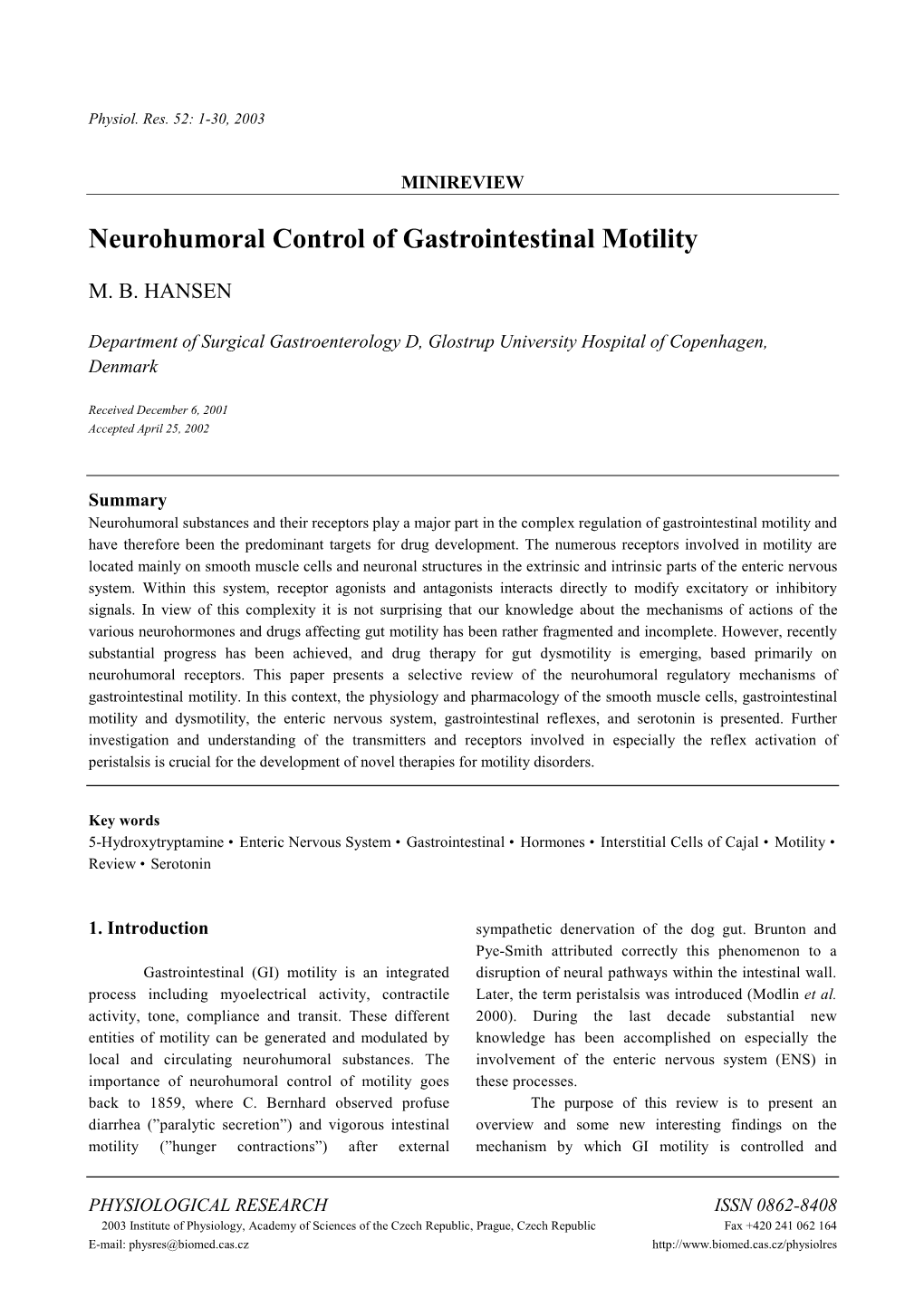 Neurohumoral Control of Gastrointestinal Motility