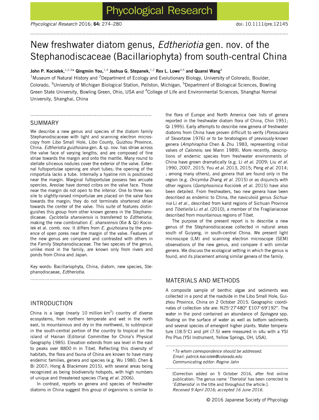 Bacillariophyta) from South-Central China