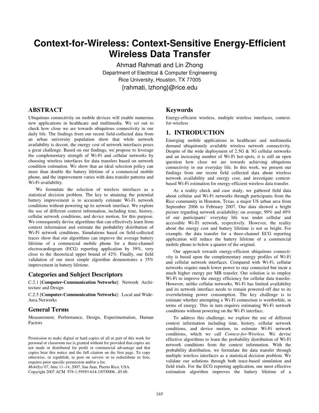 Context-Sensitive Energy-Efficient Wireless Data Transfer