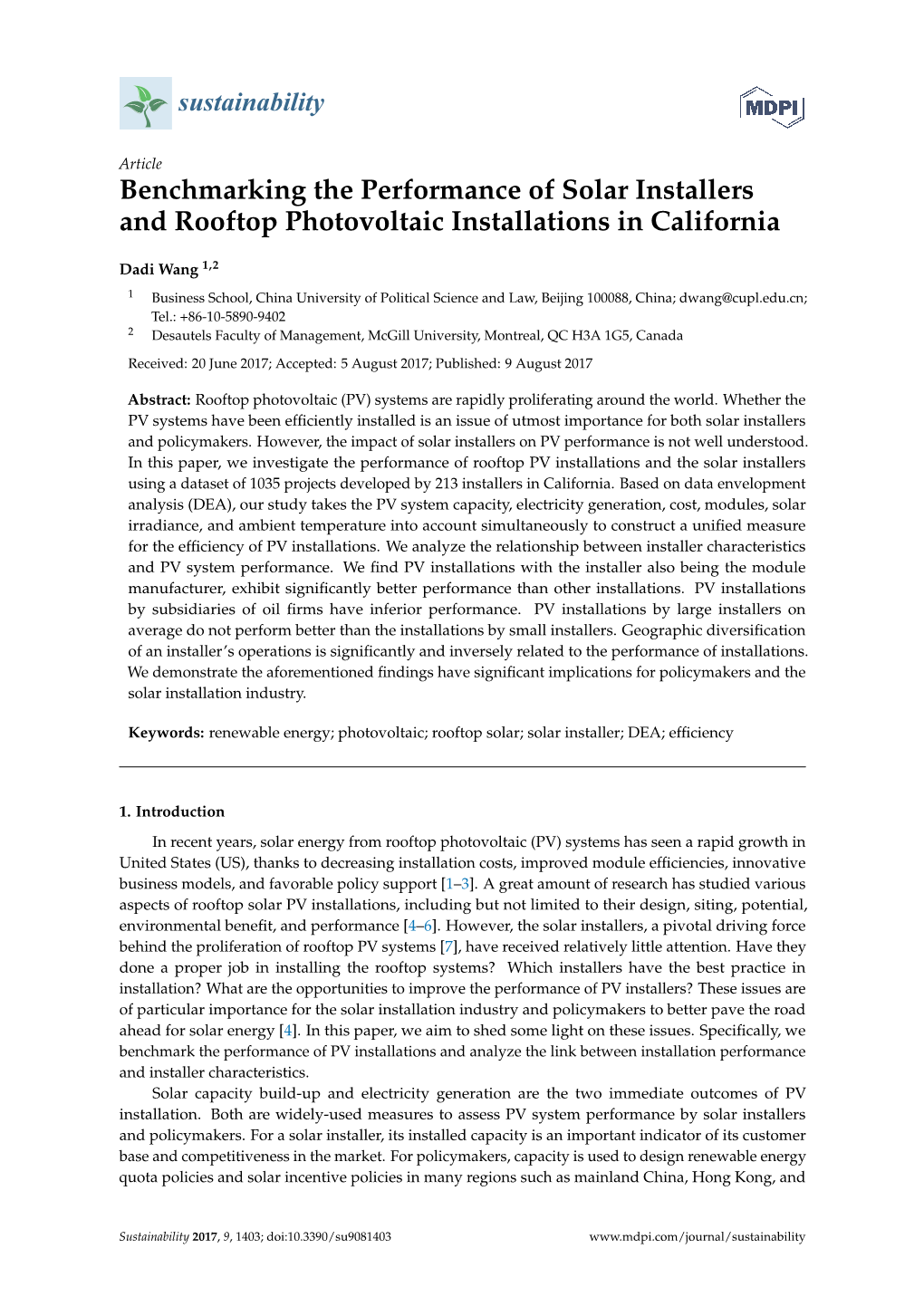Benchmarking the Performance of Solar Installers and Rooftop Photovoltaic Installations in California