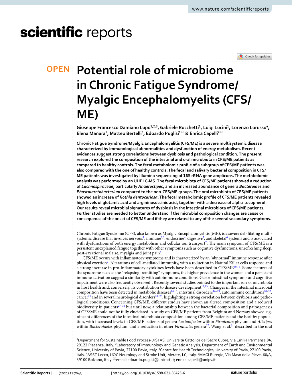 Potential Role of Microbiome in Chronic Fatigue Syndrome