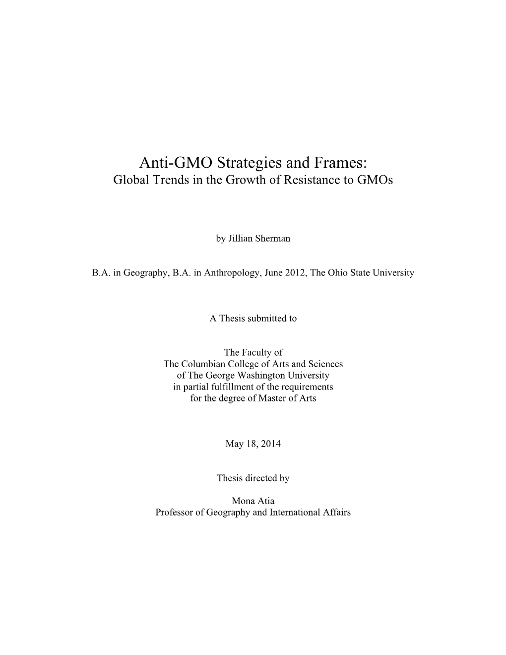 Anti-GMO Strategies and Frames: Global Trends in the Growth of Resistance to Gmos