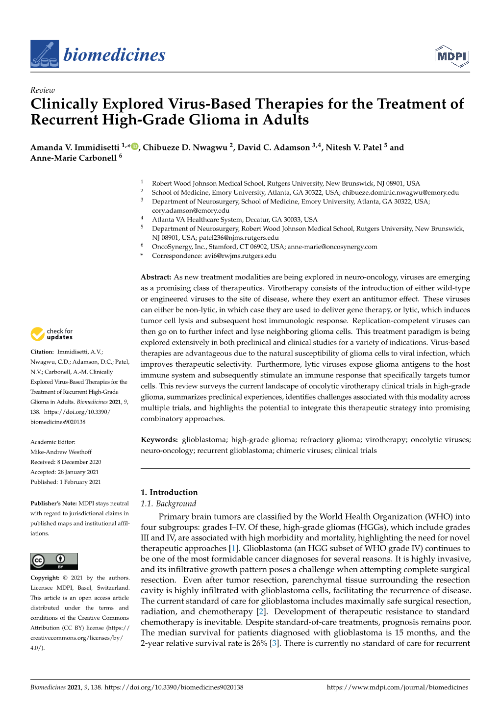 Clinically Explored Virus-Based Therapies for the Treatment of Recurrent High-Grade Glioma in Adults