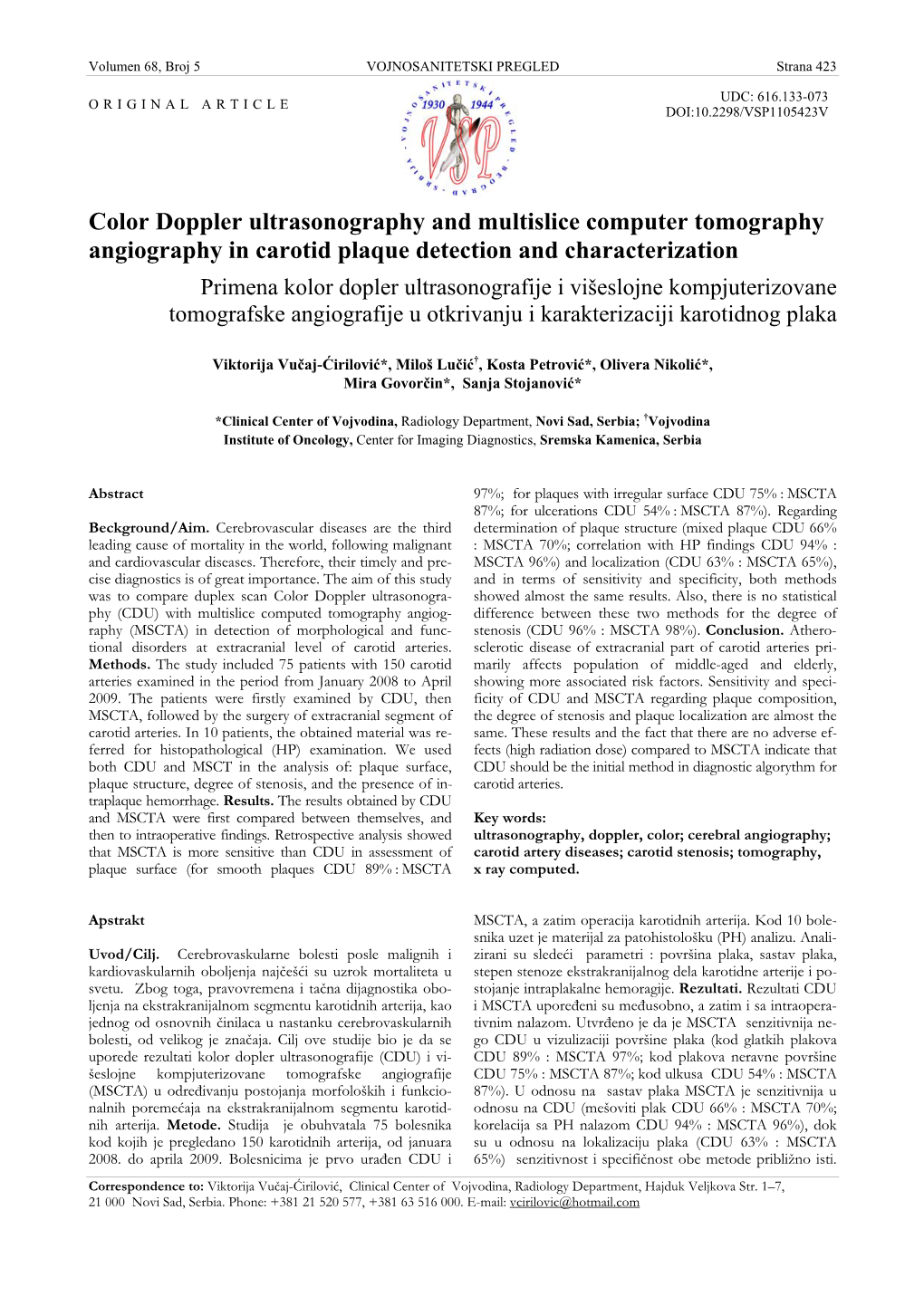 Color Doppler Ultrasonography and Multislice Computer Tomography