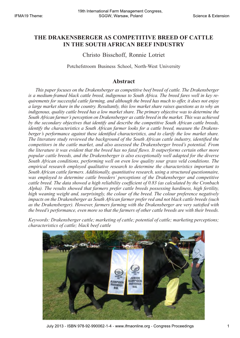 The Drakensberger As Competitive Breed of Cattle in the South African Beef Industry 39