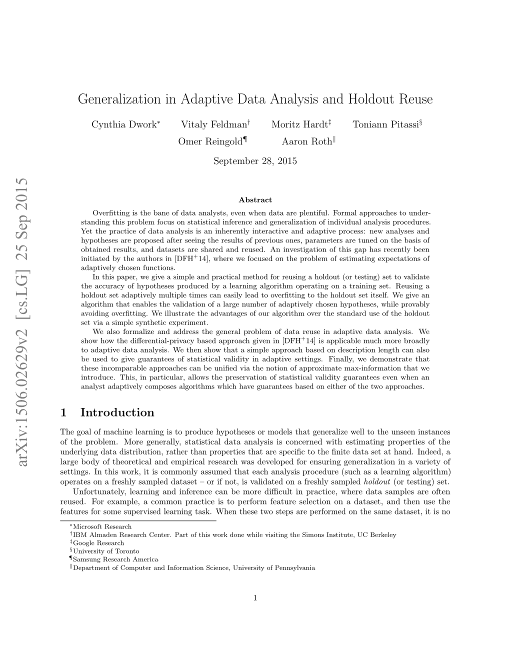 Generalization in Adaptive Data Analysis and Holdout Reuse