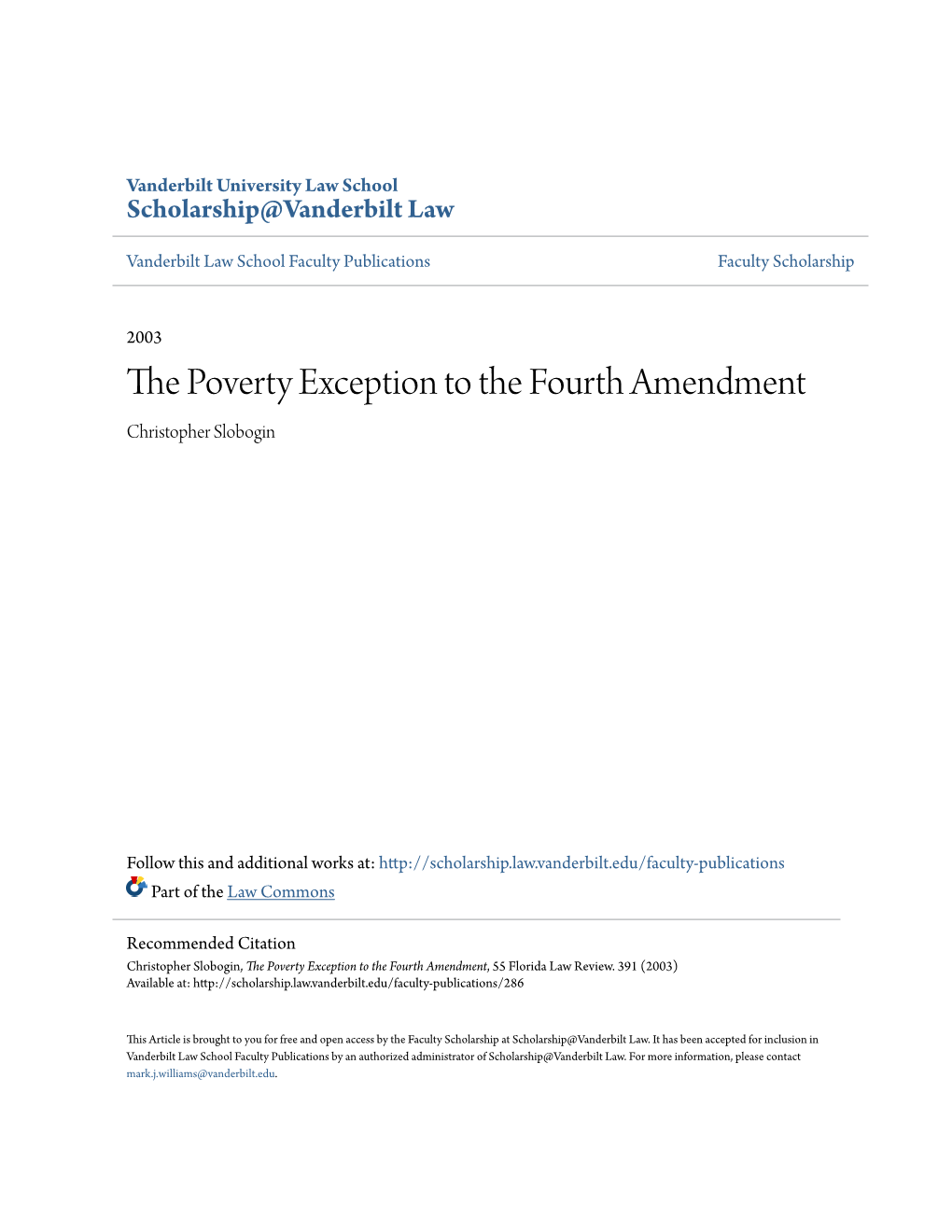 The Poverty Exception to the Fourth Amendment, 55 Florida Law Review