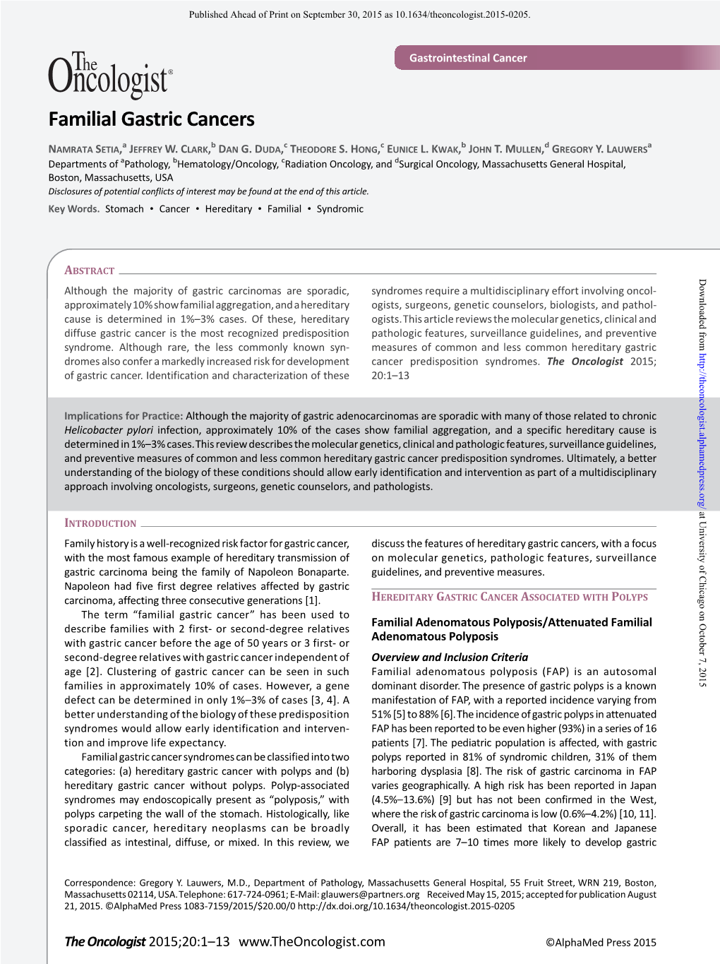 Familial Gastric Cancers (2015)