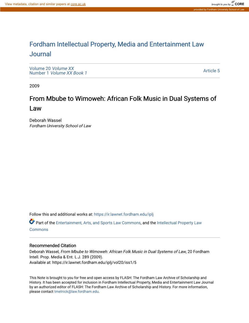 From Mbube to Wimoweh: African Folk Music in Dual Systems of Law