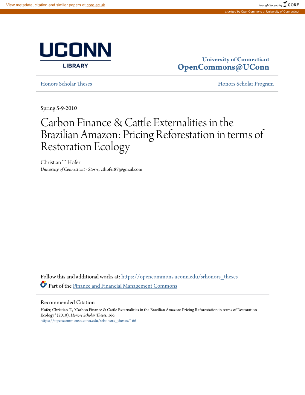 Carbon Finance & Cattle Externalities in the Brazilian Amazon