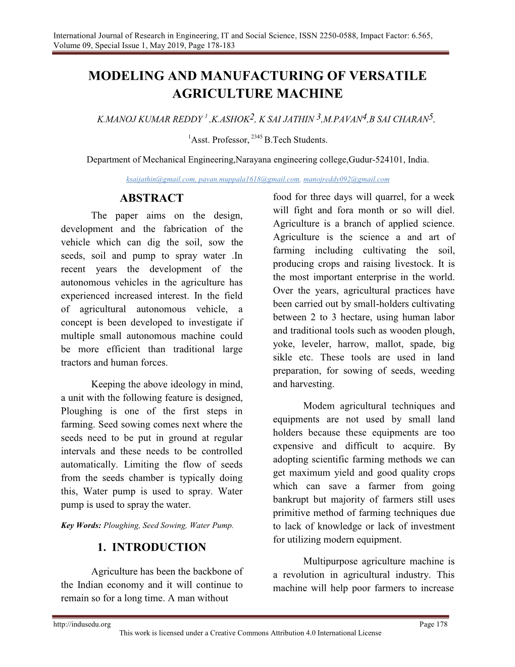 Modeling and Manufacturing of Versatile Agriculture Machine