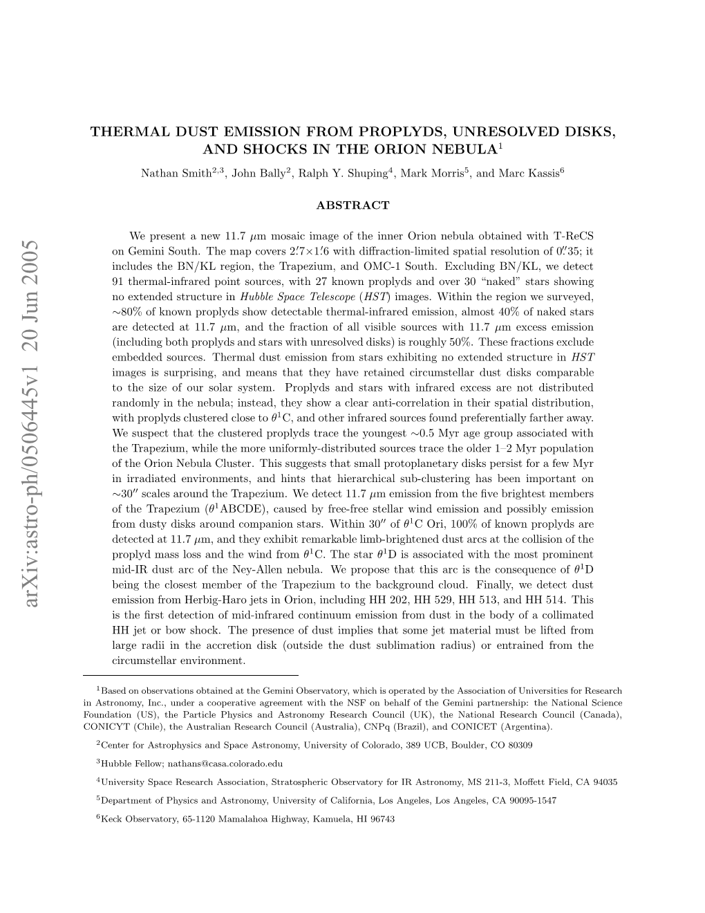 Arxiv:Astro-Ph/0506445V1 20 Jun 2005