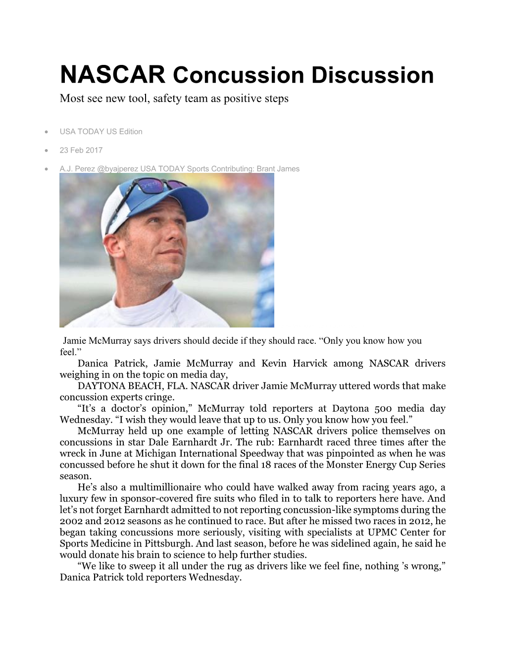 NASCAR Concussion Discussion Most See New Tool, Safety Team As Positive Steps