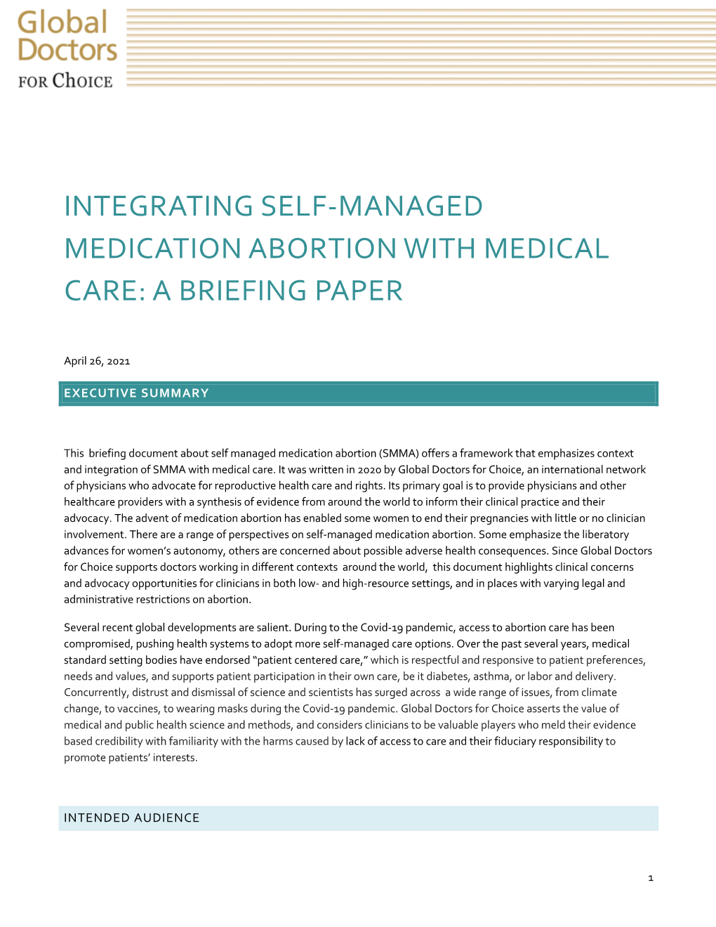 Integrating Self-Managed Medication Abortion with Medical Care: a Briefing Paper