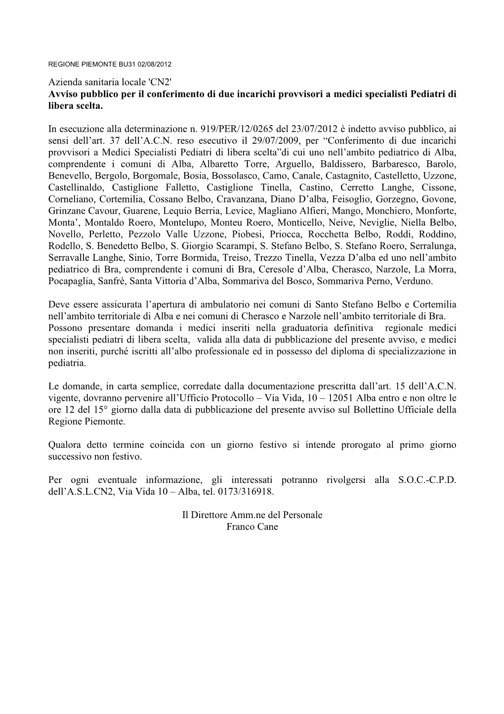 Co Azienda Sanitaria Locale Cn2 2012-07
