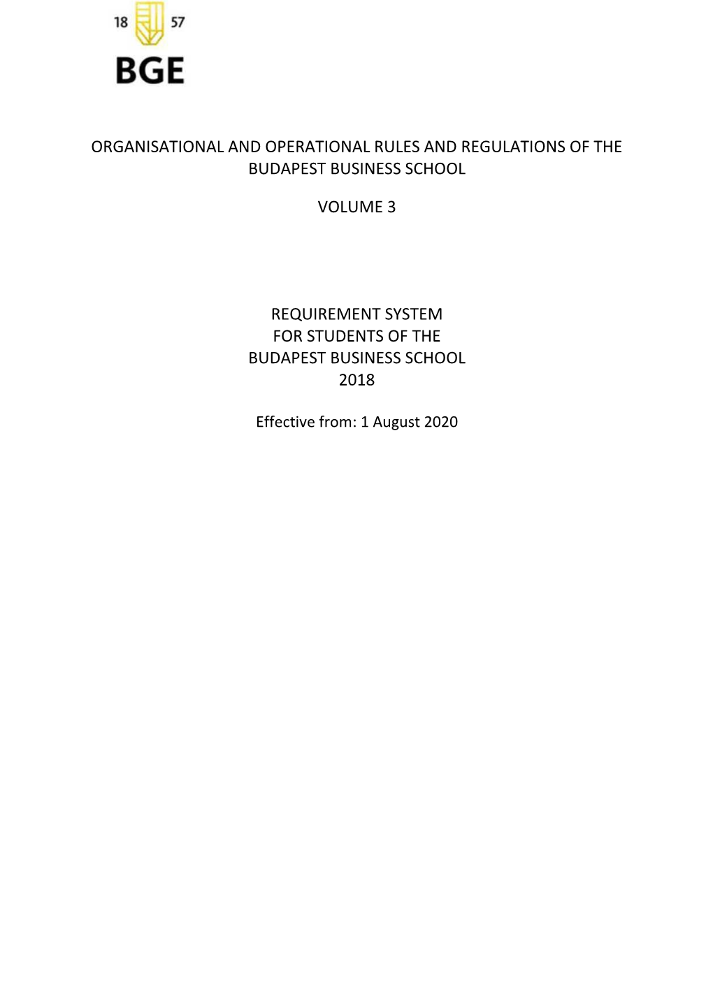 Organisational and Operational Rules and Regulations of the Budapest Business School