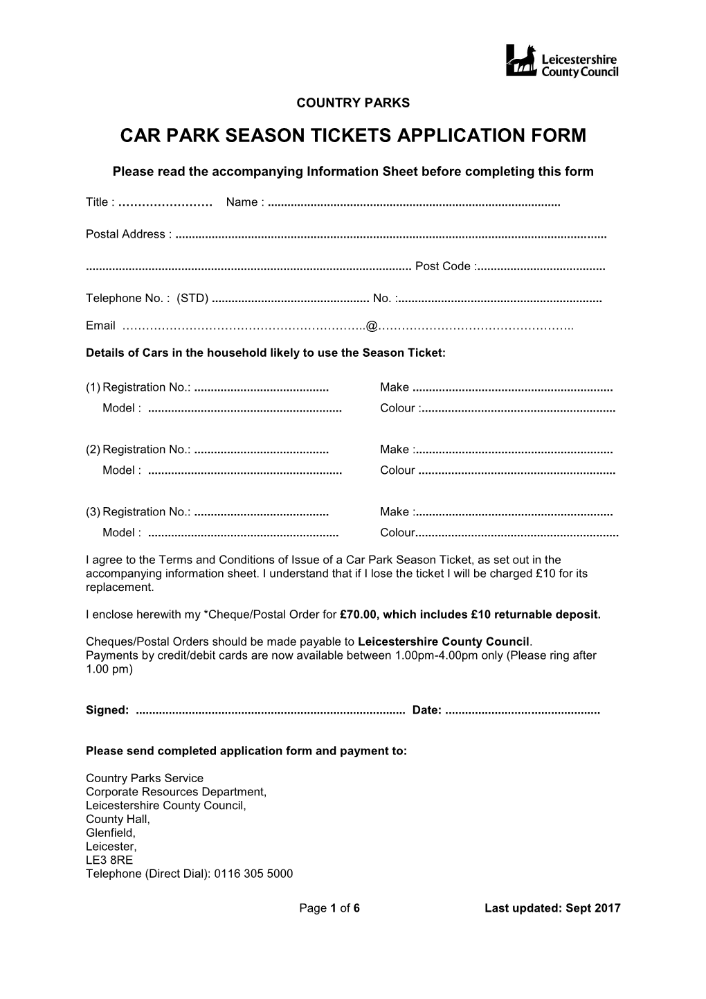 Car Park Season Tickets Application Form