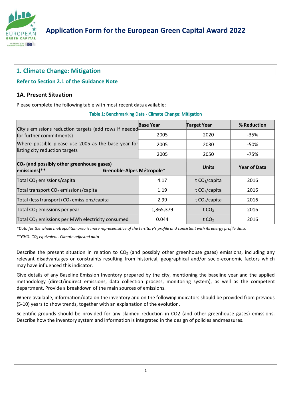 Application Form for the European Green Capital Award 2022