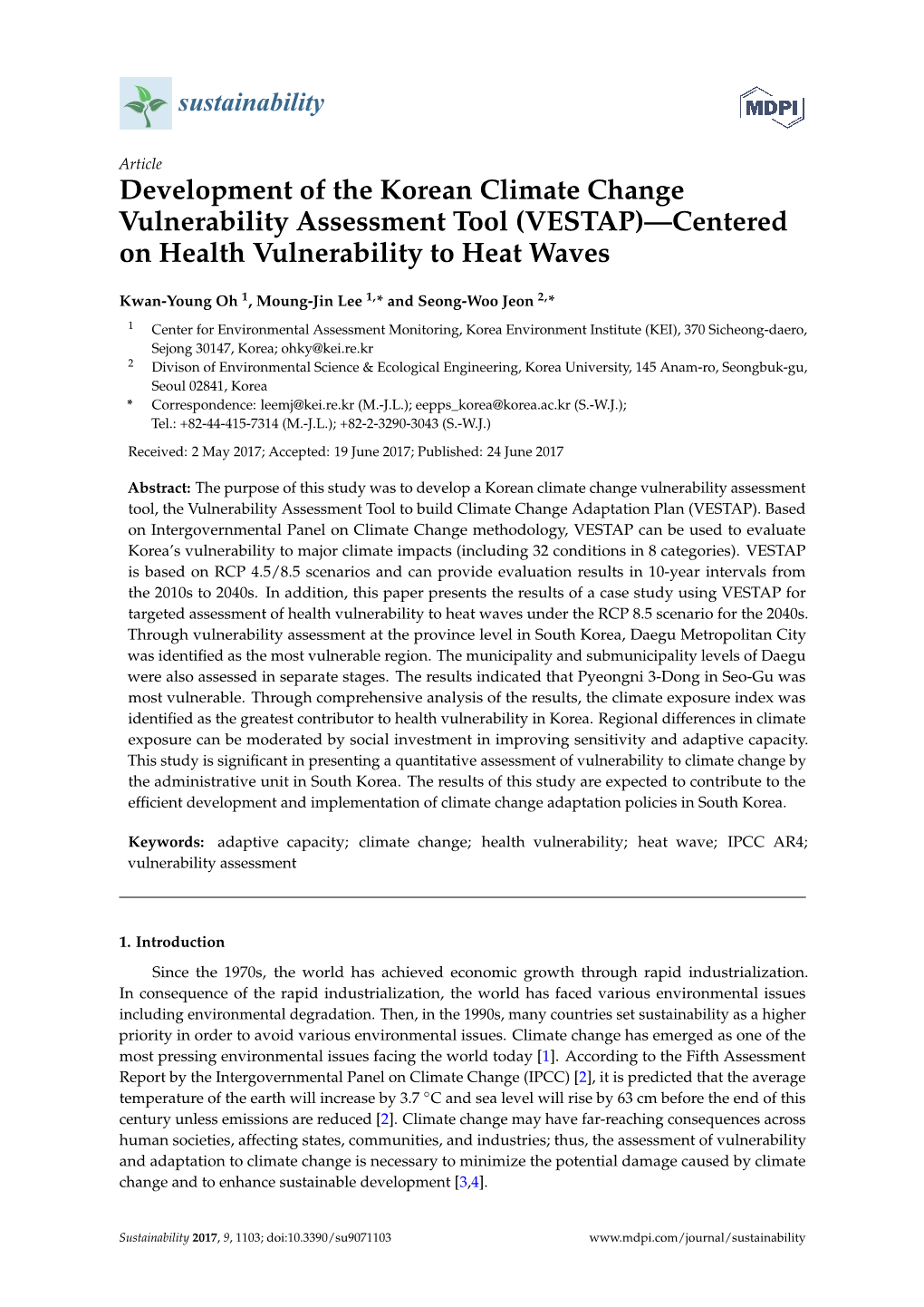 Development of the Korean Climate Change Vulnerability Assessment Tool (VESTAP)—Centered on Health Vulnerability to Heat Waves