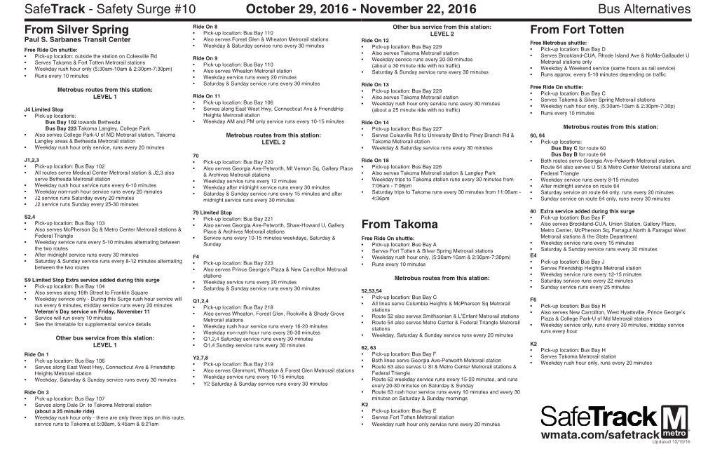 Safetrack - Safety Surge #10 October 29, 2016 - November 22, 2016 Bus Alternatives