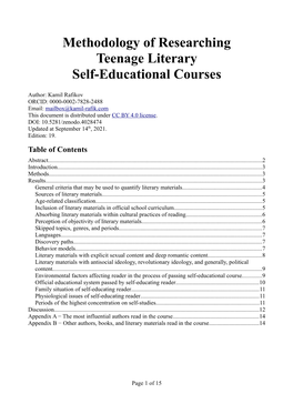 Methodology of Researching Teenage Literary Self-Educational Courses