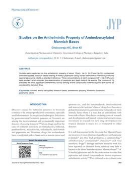 Studies on the Anthelmintic Property of Aminobenzylated Mannich Bases