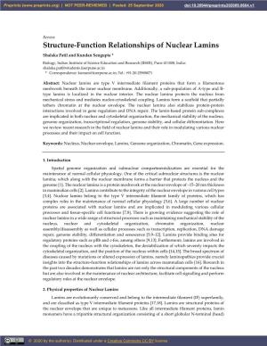 Structure-Function Relationships of Nuclear Lamins Shalaka Patil and Kundan Sengupta *