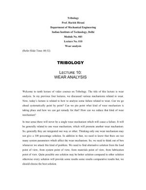Tribology Wear Analysis