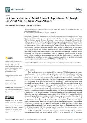 In Vitro Evaluation of Nasal Aerosol Depositions: an Insight for Direct Nose to Brain Drug Delivery