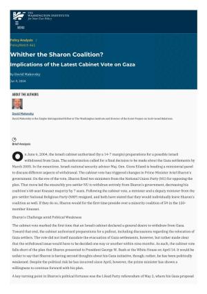Whither the Sharon Coalition? Implications of the Latest Cabinet Vote on Gaza | the Washington Institute