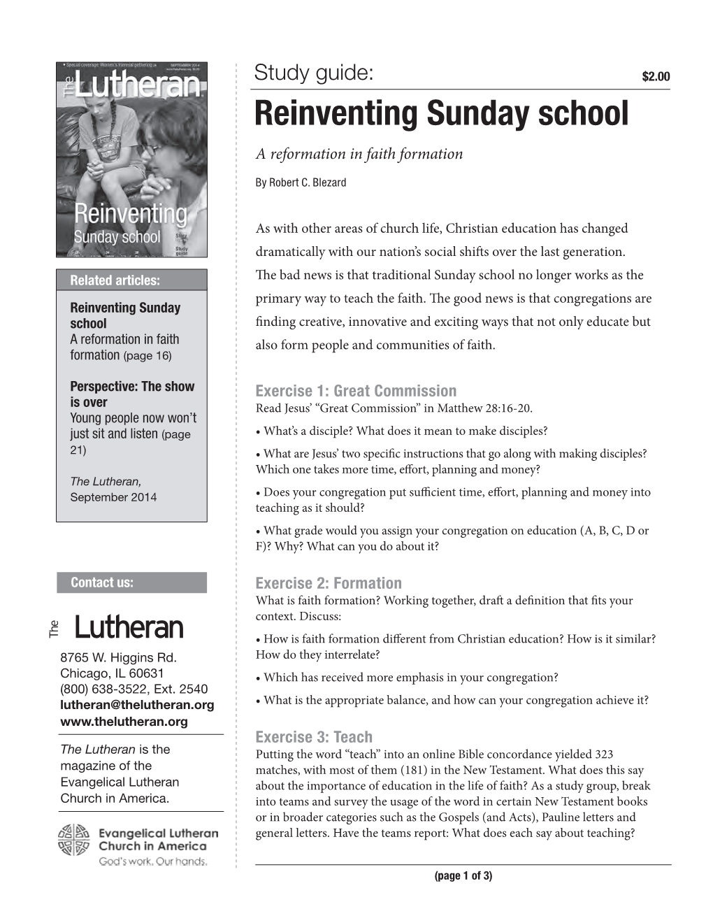 Reinventing Sunday School a Reformation in Faith Formation