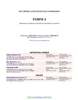 NOBLE ENERGY INC Form 4 Filed 2021-05-11