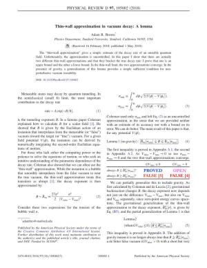 Thin-Wall Approximation in Vacuum Decay: a Lemma
