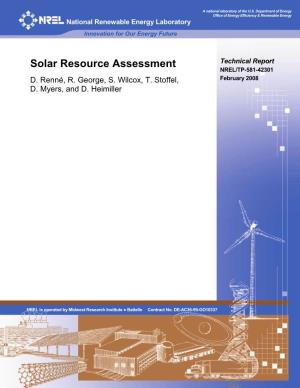 Solar Resource Assessment Technical Report NREL/TP-581-42301 D