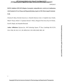 DOT1L Inhibitor EPZ-5676 Displays Synergistic Antiproliferative