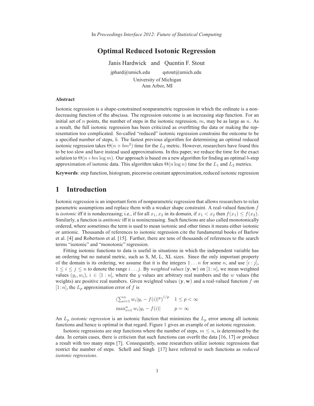 Optimal Reduced Isotonic Regression 1 Introduction