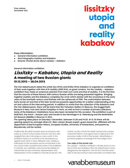 Kabakov, Utopia and Reality a Meeting of Two Russian Giants 01.12.2012 – 28.04.2013