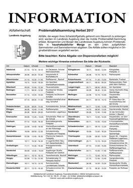 Abfallwirtschaft Problemabfallsammlung Herbst 2017