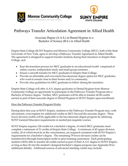Pathways Transfer Articulation Agreement in Allied Health