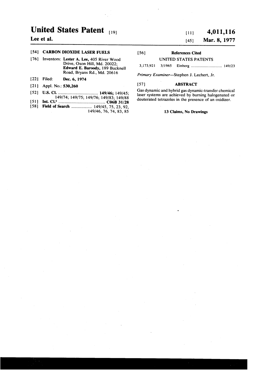 United States Patent to 11, 4,011,116 Lee Et Al